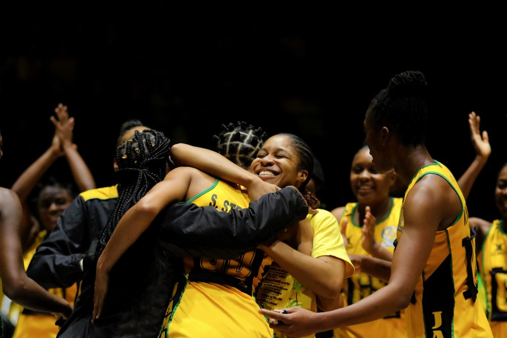 Jamaican Sunshine Girls happy with a win in game three of the Roses Reunited Series. Image: Ben Lumley