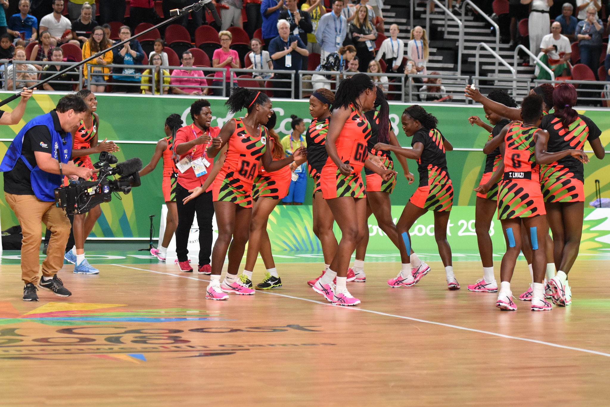 Malawi celebrate a historical win over New Zealand at the 2018 Commonwealth Games. Image: Marcela Massey