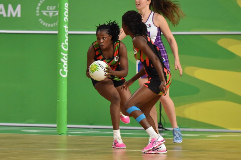 Towera Vinkhumbo records the ball at the 2018 Commonwealth Games. Image: Marcela Massey