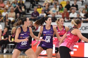 The Firebirds new defensive pairing had a tough battle against the Thunderbirds new look front line. Image: Marcela Massey