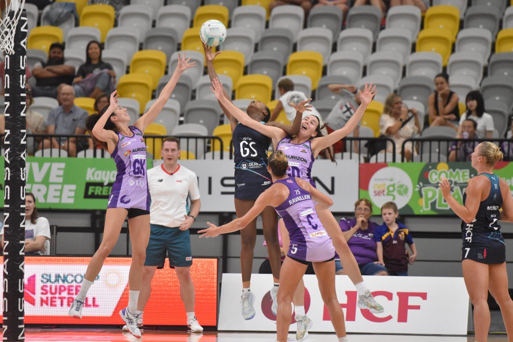 Firebirds defenders, Remi Kamo and Ruby Bakewell-Doran showed a glimpse of what's to come against the Melbourne Vixens. Image: Marcela Massey