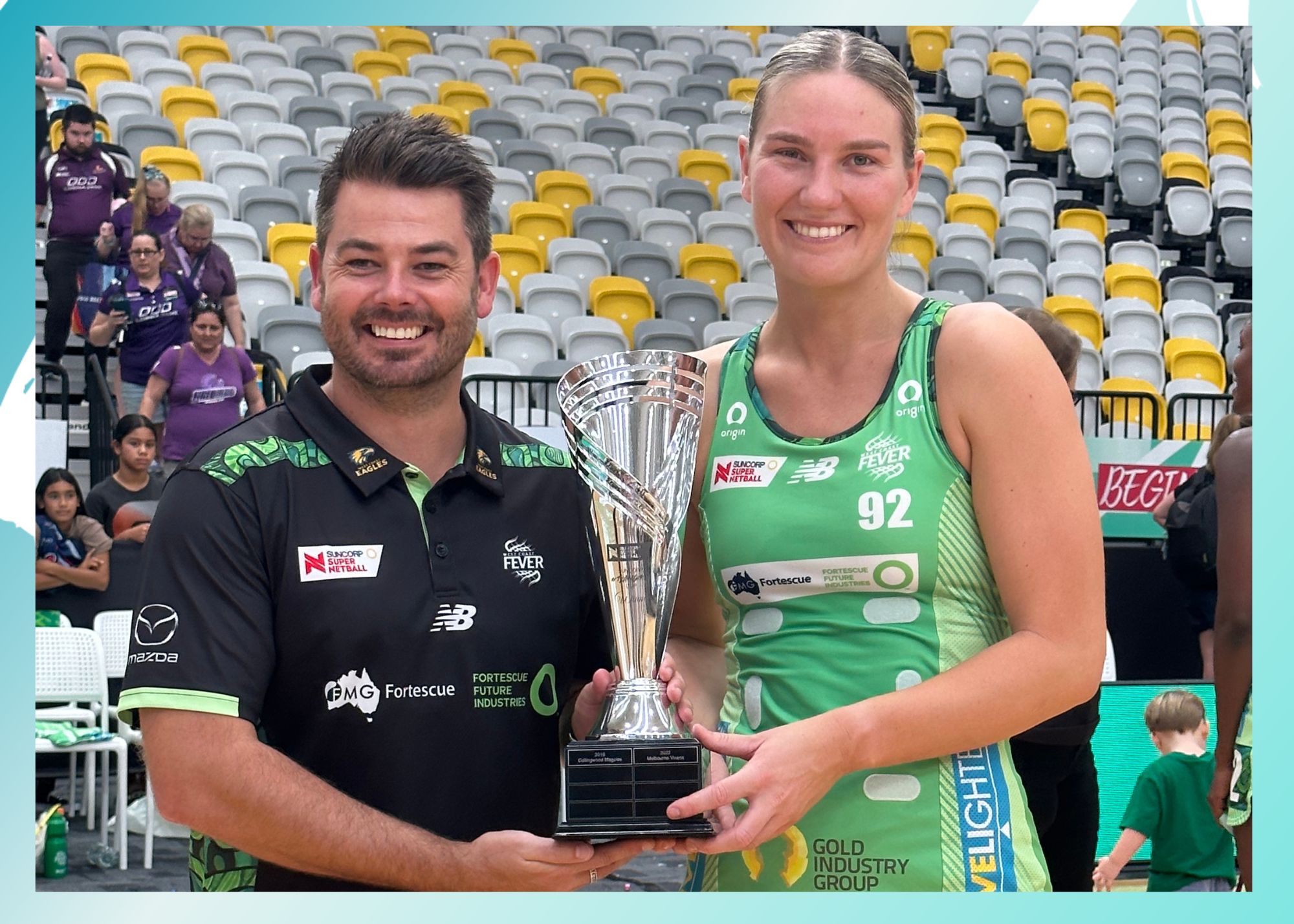 Team Girls Cup winning coach and captain, Dan Ryan and Courtney Bruce of the West coast Fever.