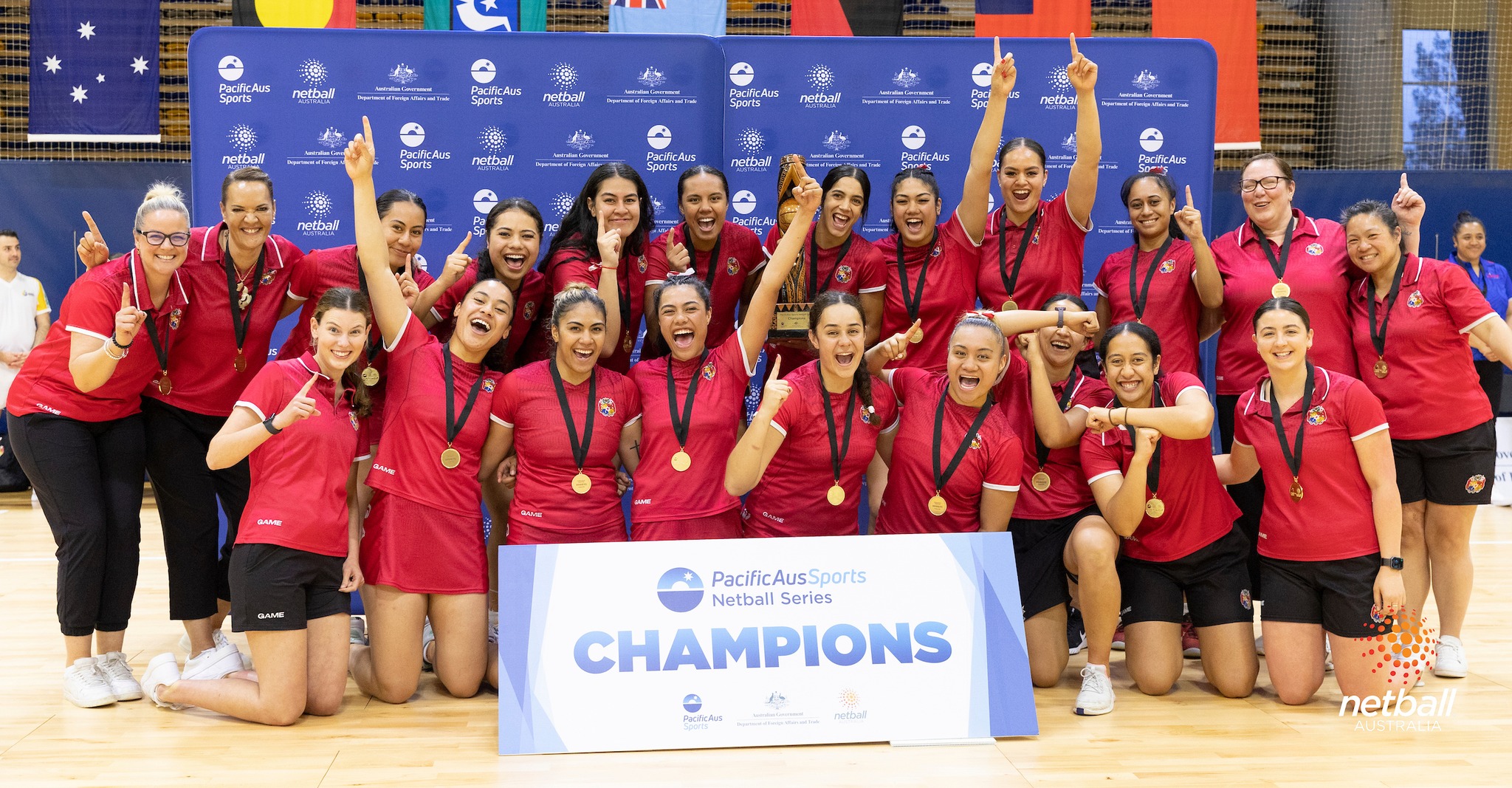 Tala's most recent accomplishment, claiming the PacificAus Sports Netball Series. Image: via Netball Australia Facebook