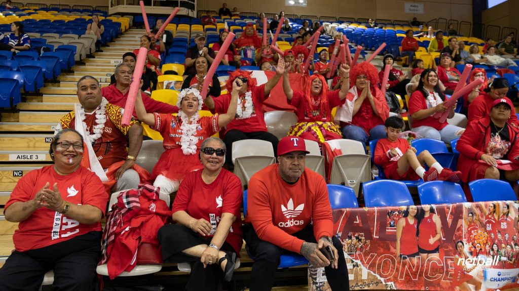 A small portion of the Tongan supporters during the PacificAus Sports Netball Series. Image: Netball Australia Facebook