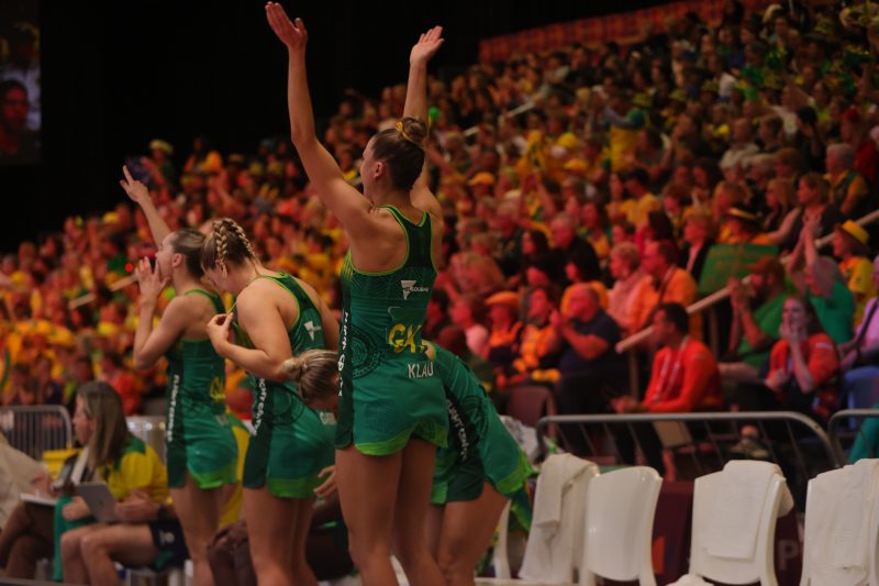 The Australian bench were on their feet for most of the match. Image: Danny Dalton | Tah Dah Sports