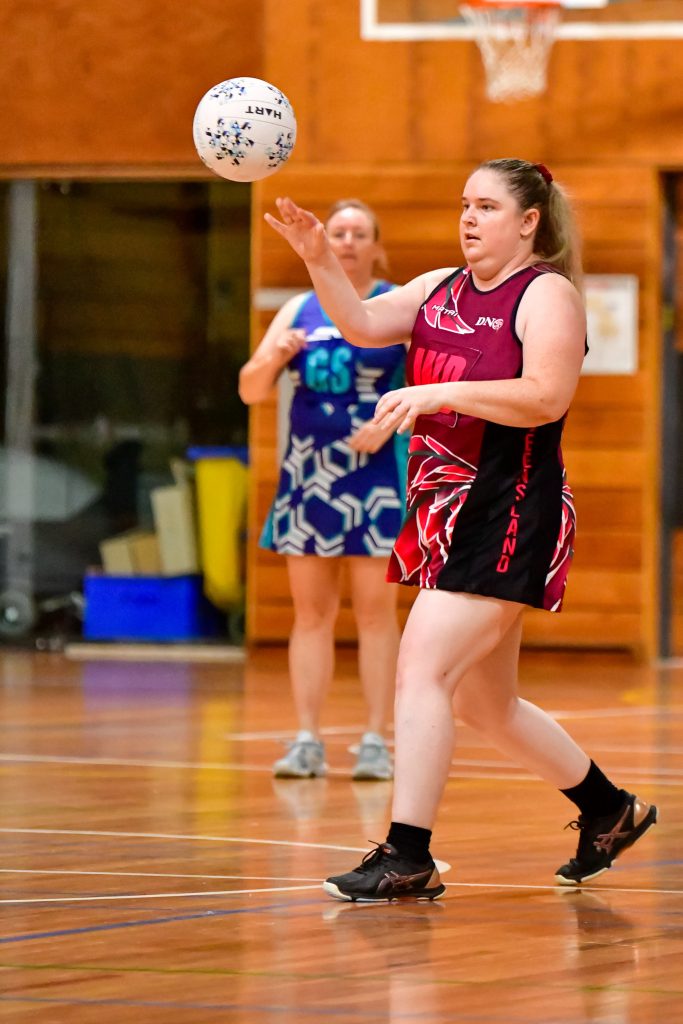 Rebecca Gal in action for the Queensland Deaf Netball Team at the Australian Deaf Games in January 2024. Image: Simon Leonard