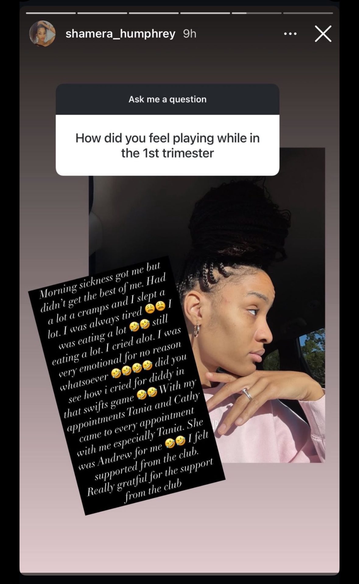 screenshot from Shamera Sterling-Humphrey's Instagram stories.